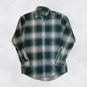 Vintage Oshkosh B Gosh Mens Cotton Flannel Med. L Green blue Workwear Vtg Gorp